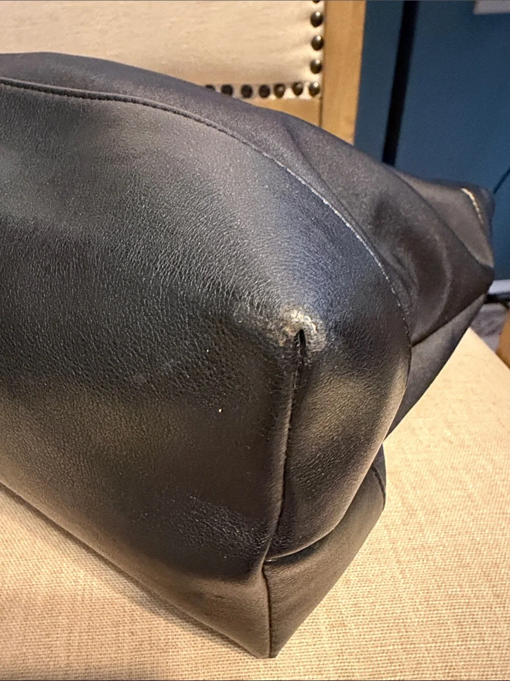 DKNYC Black Nylon Tote Bag with Leather Trim